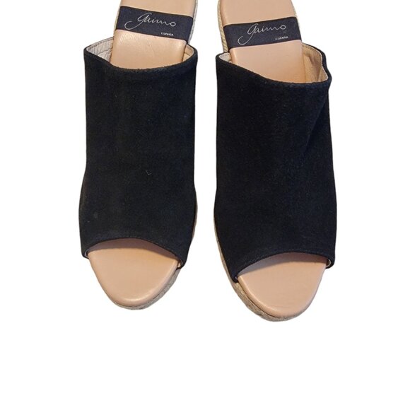 Gaimo Suede Wedges Black Slip On Slide Peep Toe Espadrille - Picture 5 of 14